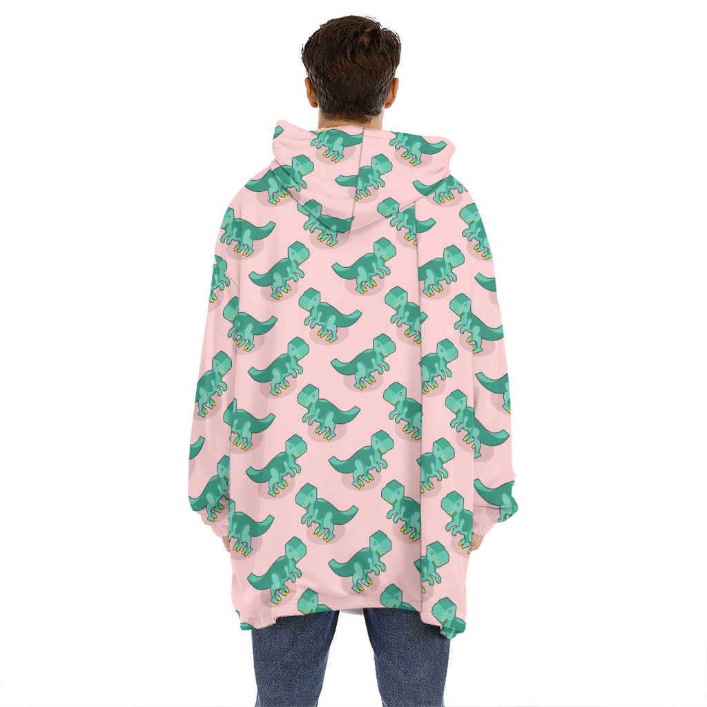 Isometric Tyrannosaurus Pattern Print Hoodie Blanket