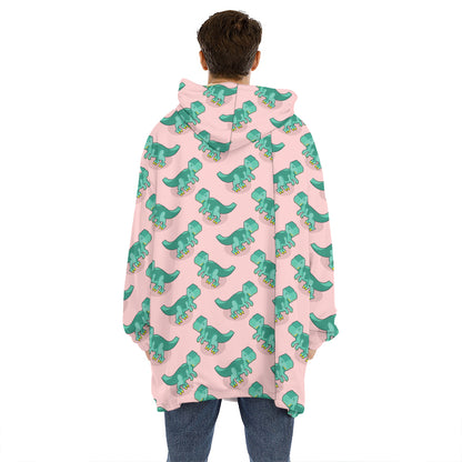 Isometric Tyrannosaurus Pattern Print Hoodie Blanket