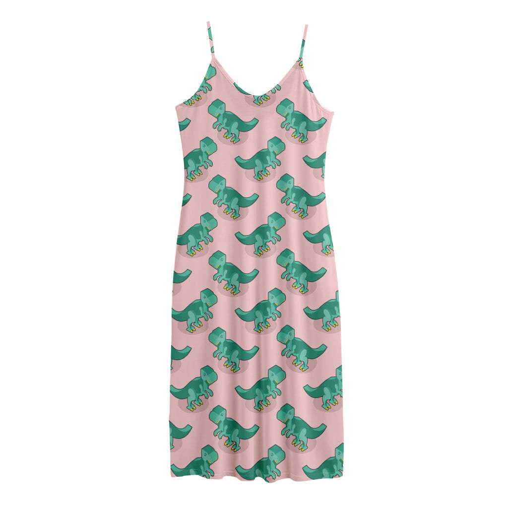 Isometric Tyrannosaurus Pattern Print Jersey Midi Cami Dress