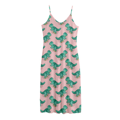 Isometric Tyrannosaurus Pattern Print Jersey Midi Cami Dress