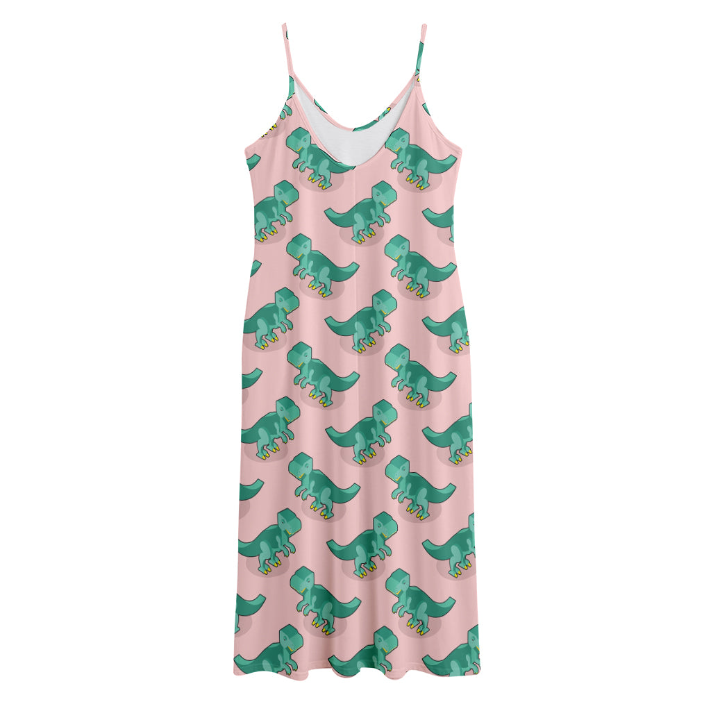 Isometric Tyrannosaurus Pattern Print Jersey Midi Cami Dress