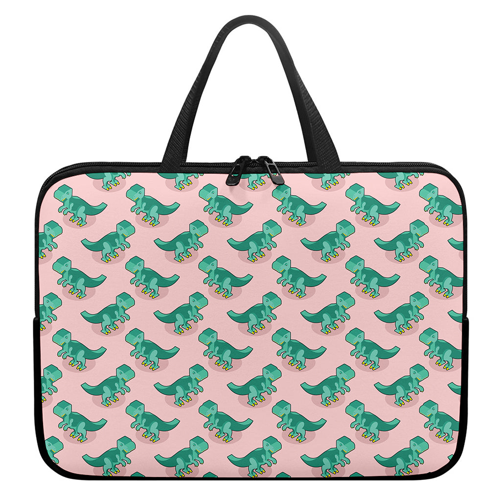 Isometric Tyrannosaurus Pattern Print Laptop Sleeve With Handle