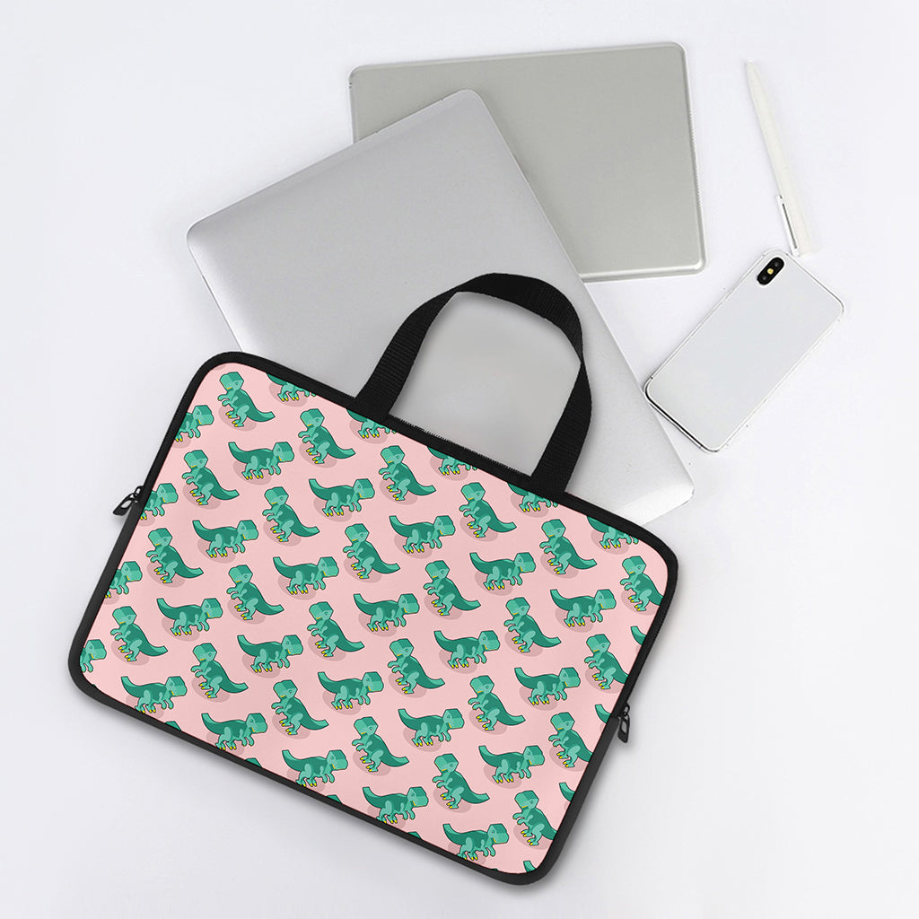 Isometric Tyrannosaurus Pattern Print Laptop Sleeve With Handle