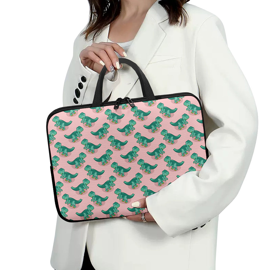 Isometric Tyrannosaurus Pattern Print Laptop Sleeve With Handle