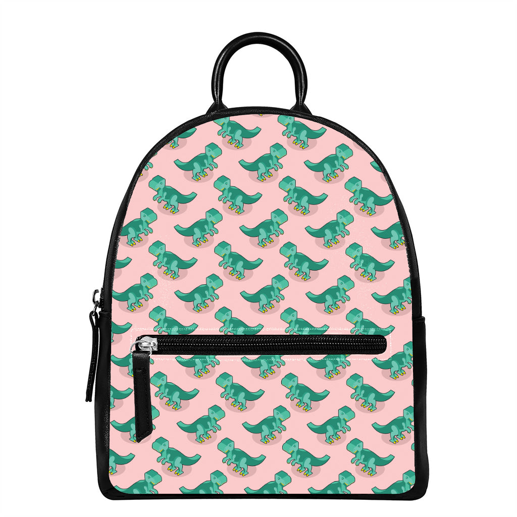 Isometric Tyrannosaurus Pattern Print Leather Backpack
