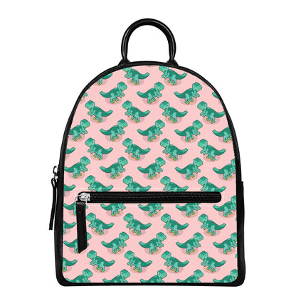 Isometric Tyrannosaurus Pattern Print Leather Backpack