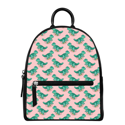 Isometric Tyrannosaurus Pattern Print Leather Backpack
