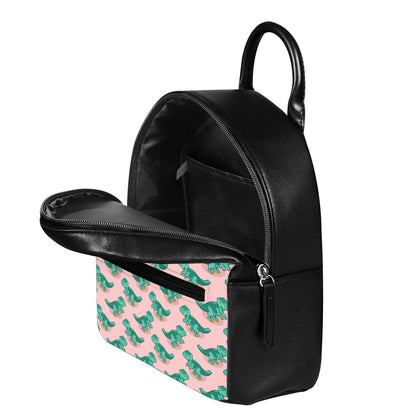 Isometric Tyrannosaurus Pattern Print Leather Backpack