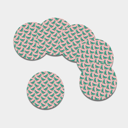 Isometric Tyrannosaurus Pattern Print Leather Coaster Set