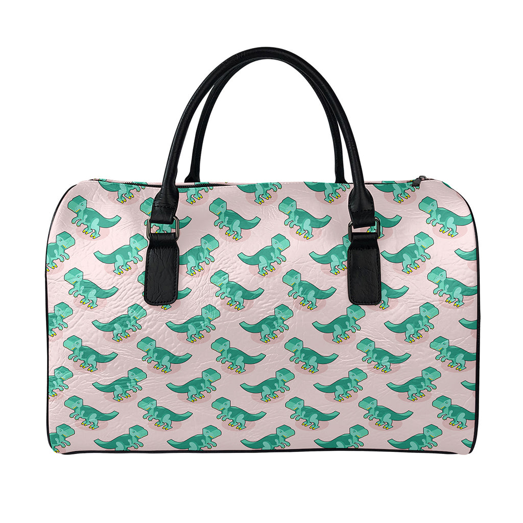 Isometric Tyrannosaurus Pattern Print Leather Duffle Bag