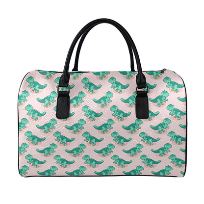 Isometric Tyrannosaurus Pattern Print Leather Duffle Bag