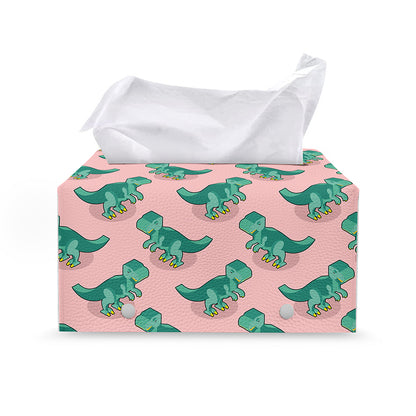 Isometric Tyrannosaurus Pattern Print Leather Tissue Box Cover