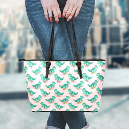 Isometric Tyrannosaurus Pattern Print Leather Tote Bag