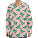 Isometric Tyrannosaurus Pattern Print Long Sleeve Baseball Jersey