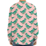 Isometric Tyrannosaurus Pattern Print Long Sleeve Baseball Jersey