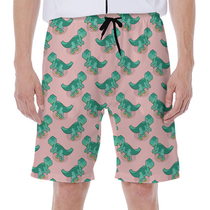 Isometric Tyrannosaurus Pattern Print Men's Beach Shorts