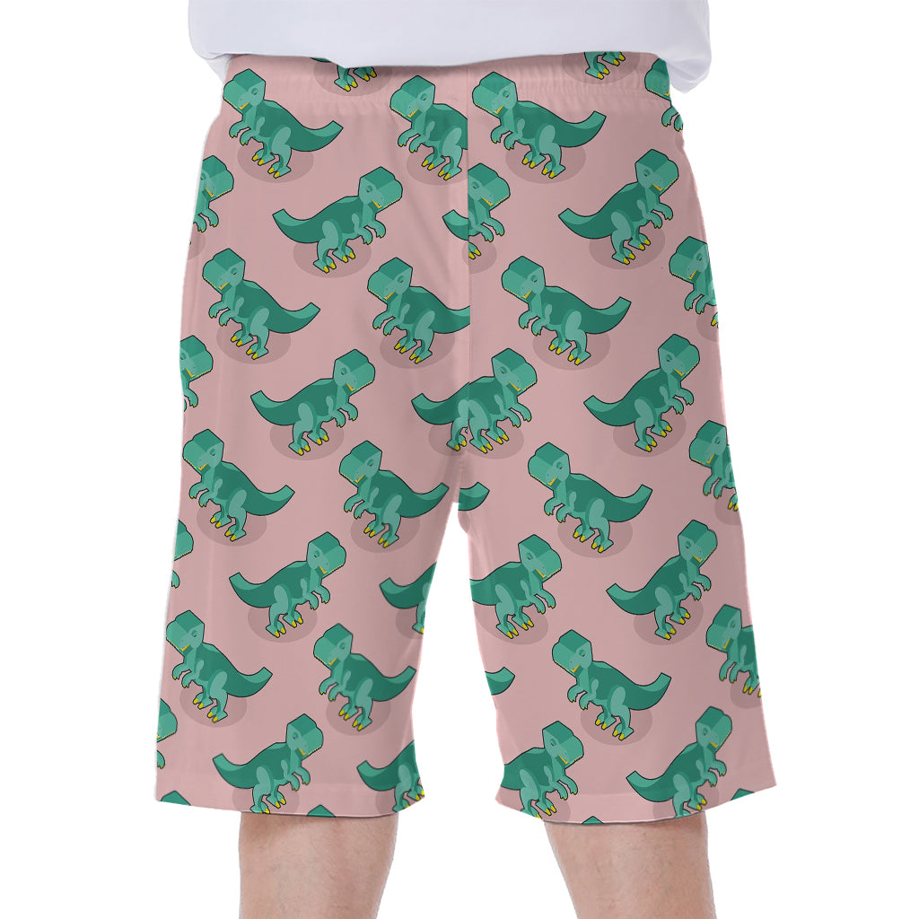 Isometric Tyrannosaurus Pattern Print Men's Beach Shorts