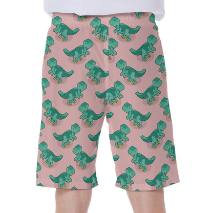 Isometric Tyrannosaurus Pattern Print Men's Beach Shorts