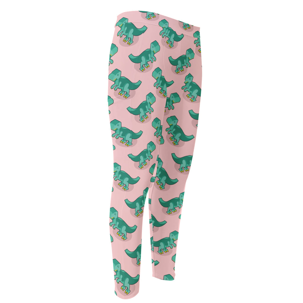 Isometric Tyrannosaurus Pattern Print Men's Compression Pants