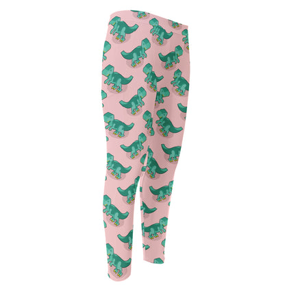 Isometric Tyrannosaurus Pattern Print Men's Compression Pants