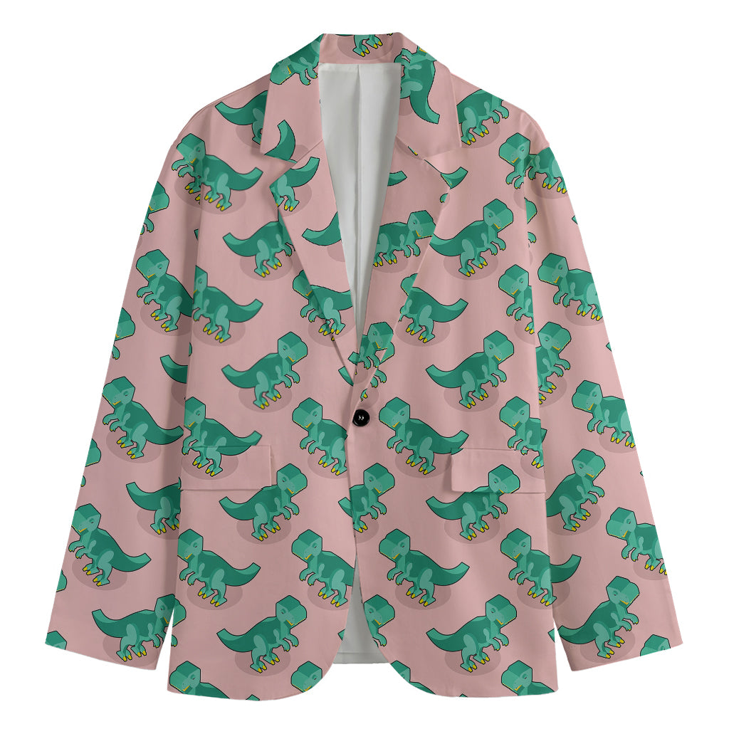 Isometric Tyrannosaurus Pattern Print Men's Cotton Blazer
