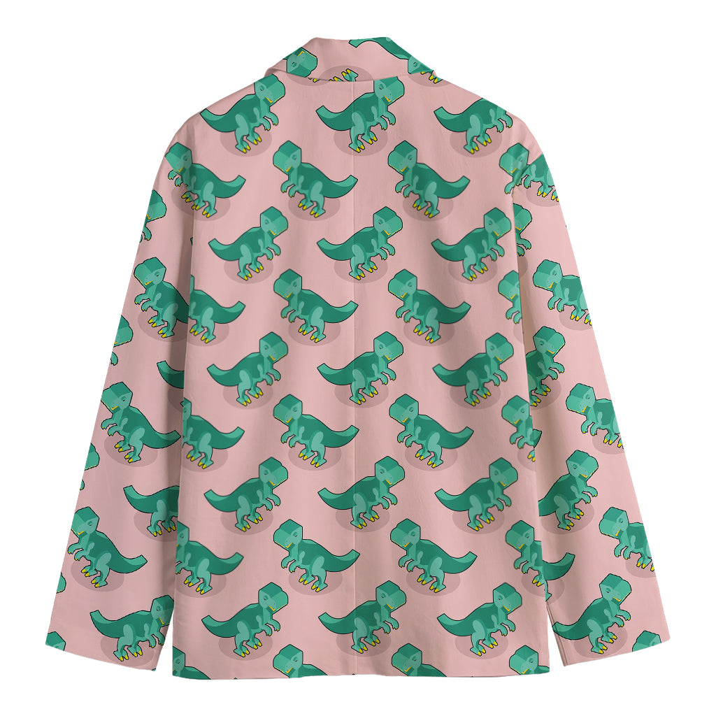 Isometric Tyrannosaurus Pattern Print Men's Cotton Blazer