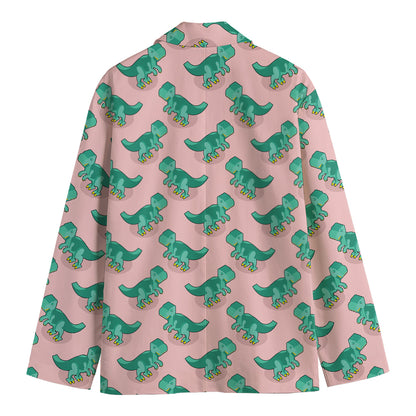Isometric Tyrannosaurus Pattern Print Men's Cotton Blazer