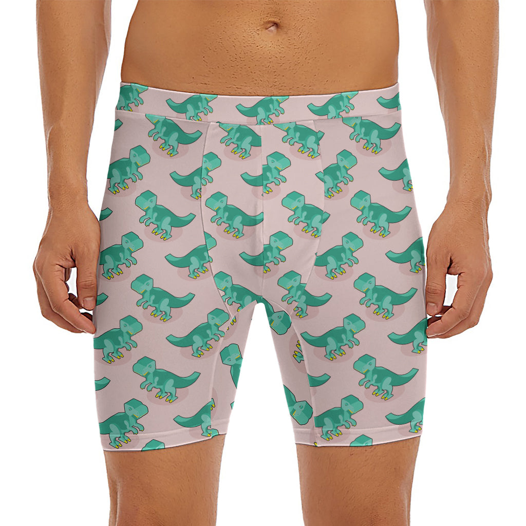 Isometric Tyrannosaurus Pattern Print Men's Long Boxer Briefs