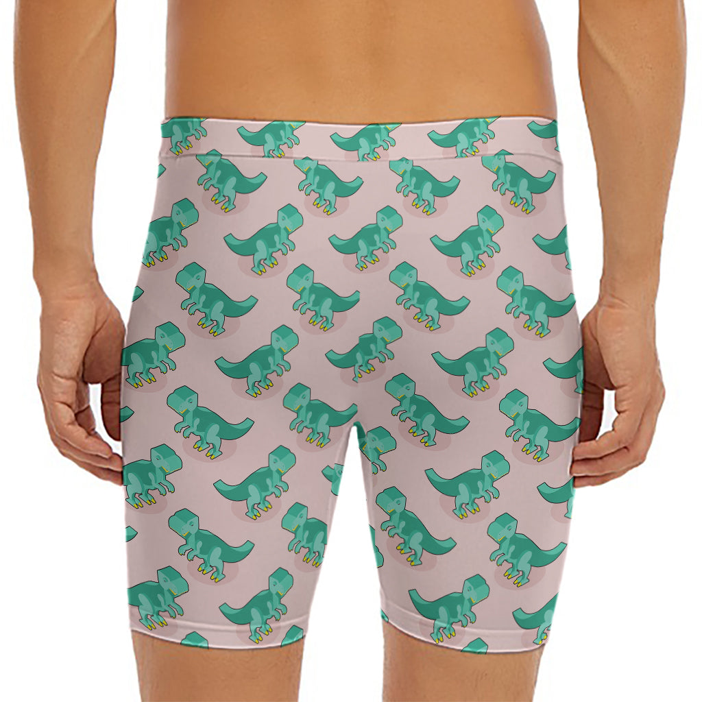 Isometric Tyrannosaurus Pattern Print Men's Long Boxer Briefs