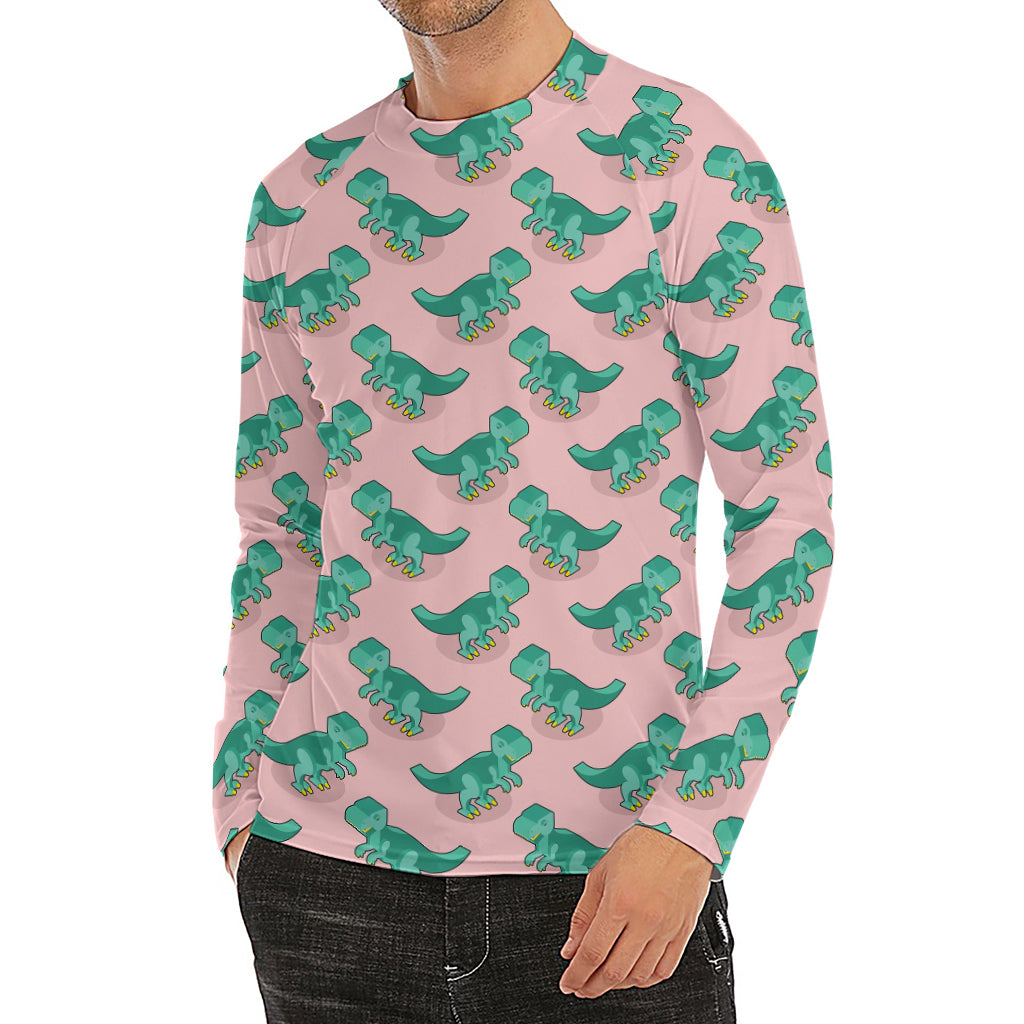 Isometric Tyrannosaurus Pattern Print Men's Long Sleeve Rash Guard