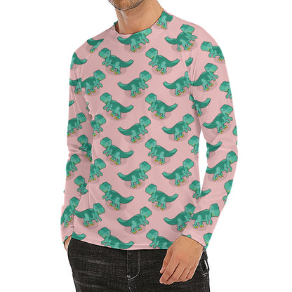 Isometric Tyrannosaurus Pattern Print Men's Long Sleeve Rash Guard