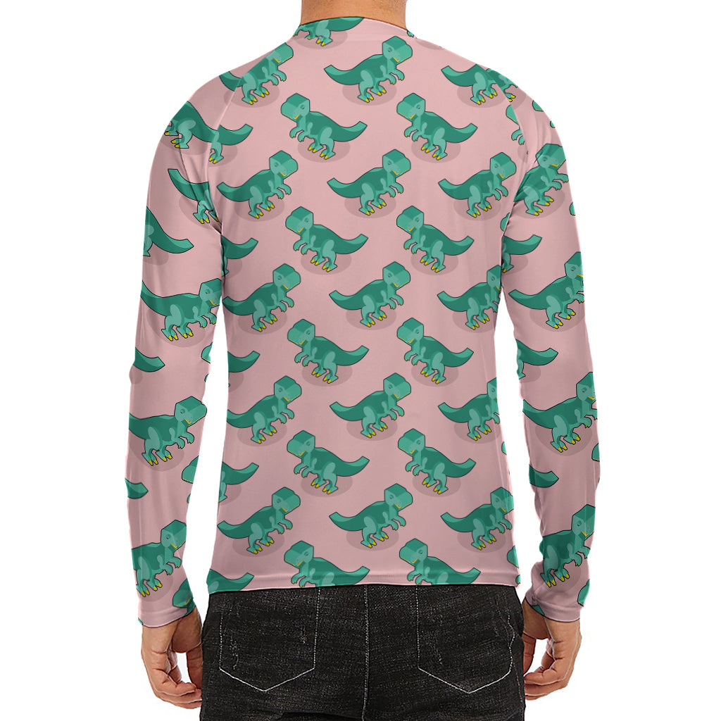Isometric Tyrannosaurus Pattern Print Men's Long Sleeve Rash Guard
