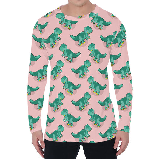 Isometric Tyrannosaurus Pattern Print Men's Long Sleeve T-Shirt