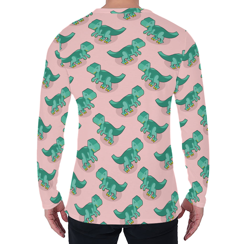 Isometric Tyrannosaurus Pattern Print Men's Long Sleeve T-Shirt