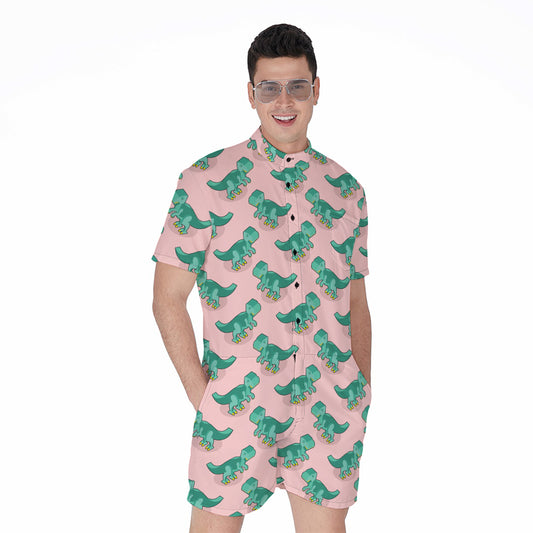 Isometric Tyrannosaurus Pattern Print Men's Rompers
