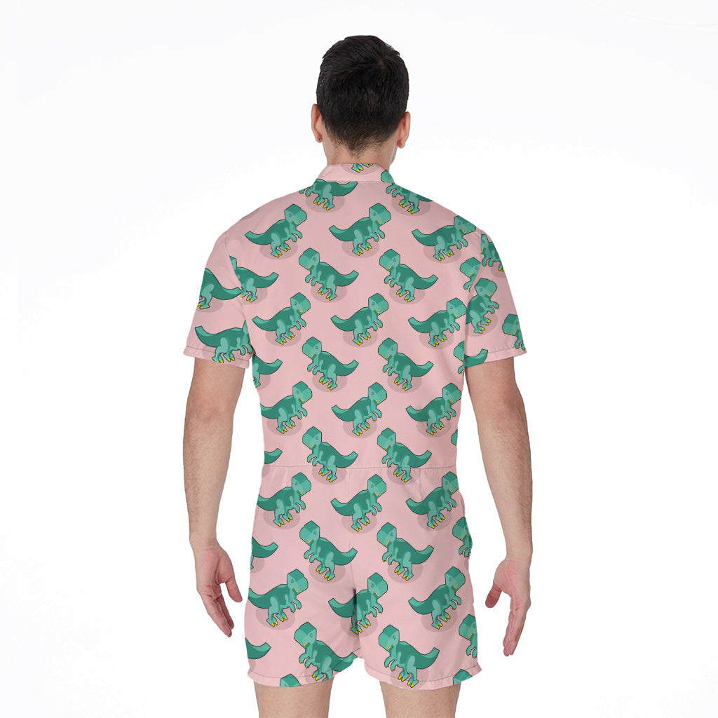 Isometric Tyrannosaurus Pattern Print Men's Rompers