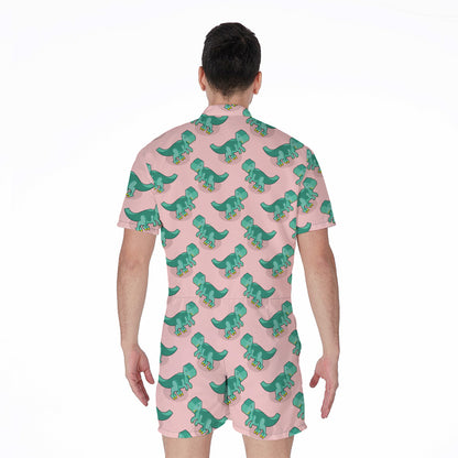 Isometric Tyrannosaurus Pattern Print Men's Rompers