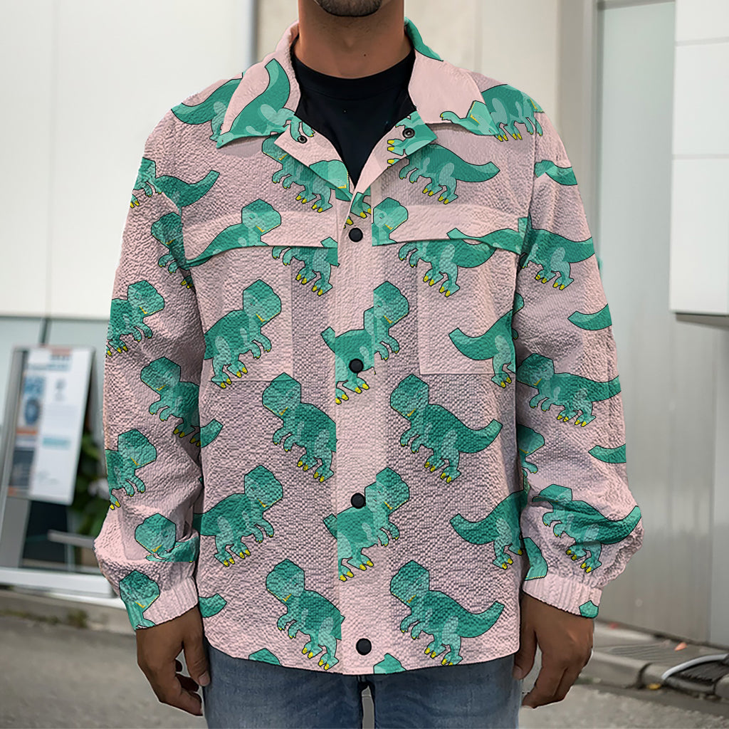 Isometric Tyrannosaurus Pattern Print Men's Shirt Jacket
