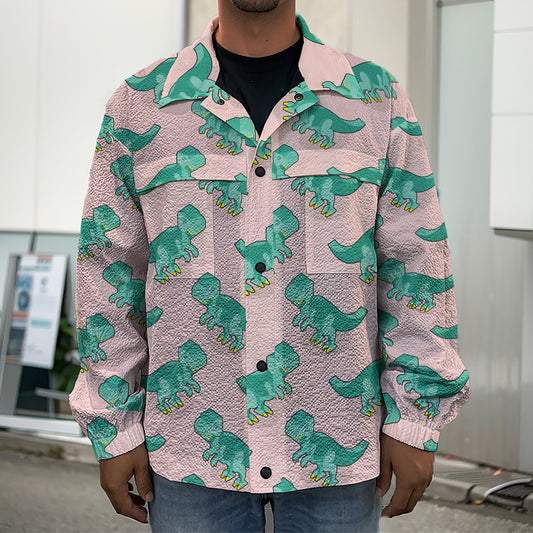 Isometric Tyrannosaurus Pattern Print Men's Shirt Jacket