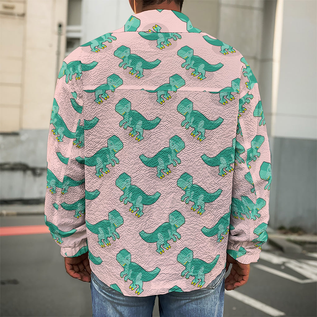 Isometric Tyrannosaurus Pattern Print Men's Shirt Jacket