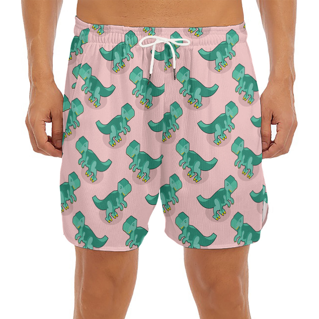 Isometric Tyrannosaurus Pattern Print Men's Split Running Shorts