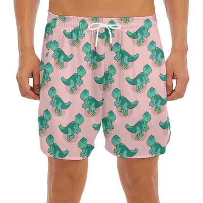 Isometric Tyrannosaurus Pattern Print Men's Split Running Shorts
