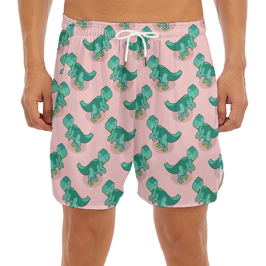 Isometric Tyrannosaurus Pattern Print Men's Split Running Shorts
