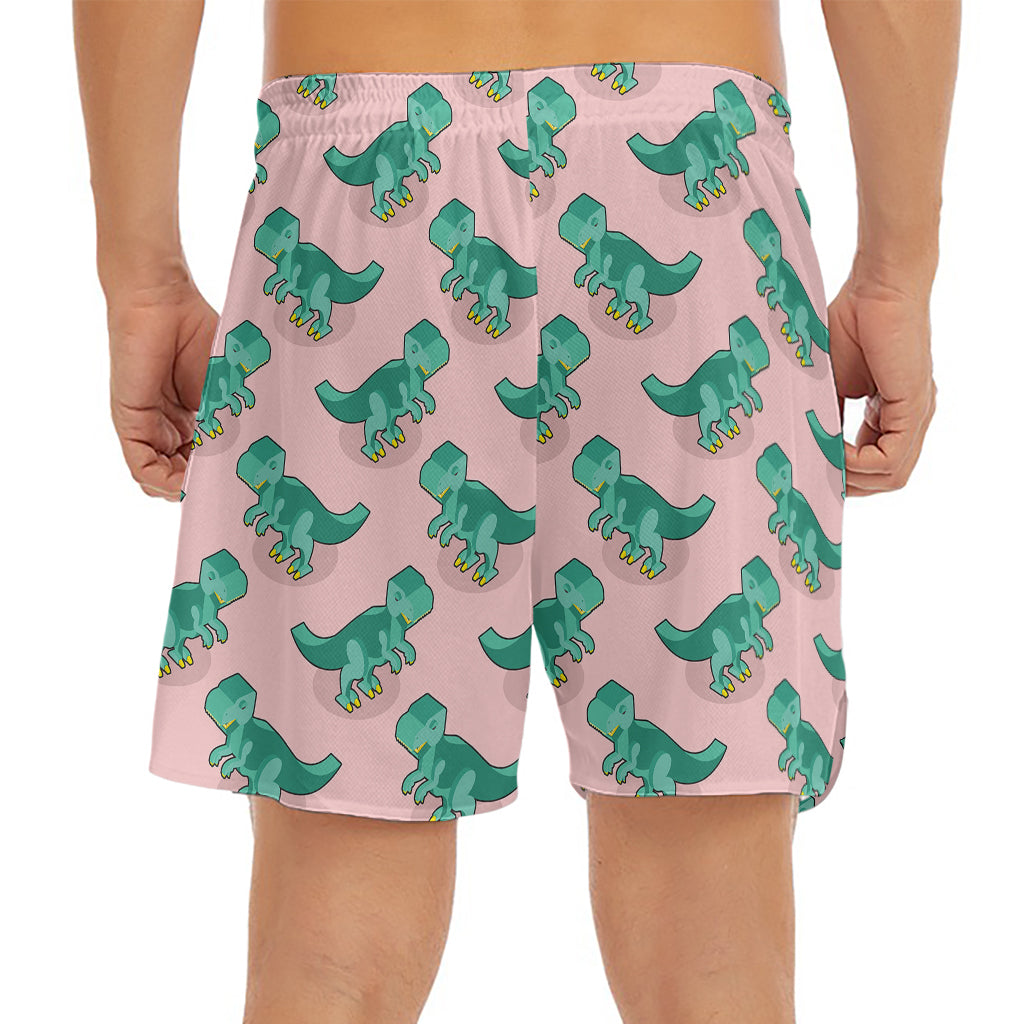 Isometric Tyrannosaurus Pattern Print Men's Split Running Shorts