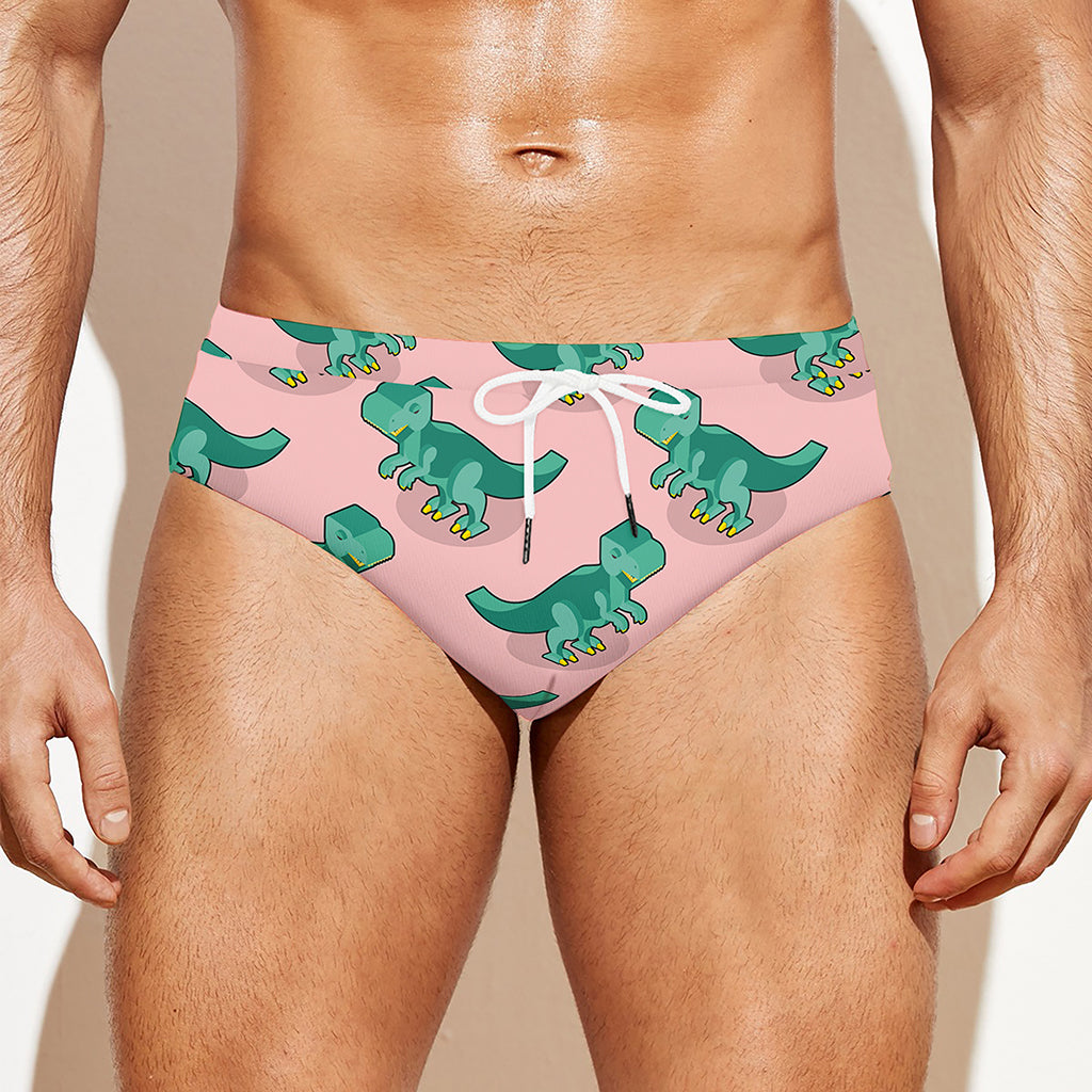 Isometric Tyrannosaurus Pattern Print Men's Swim Briefs
