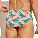 Isometric Tyrannosaurus Pattern Print Men's Swim Briefs