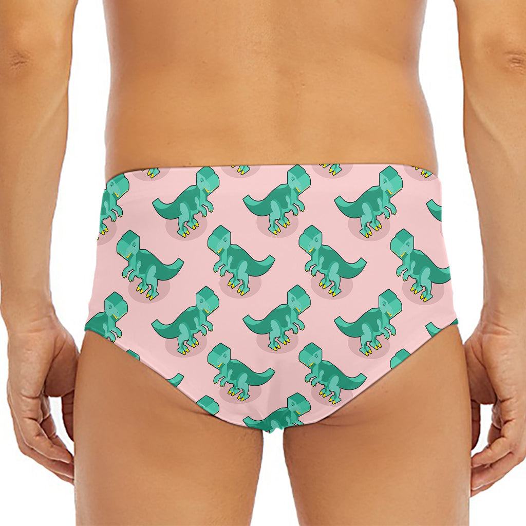 Isometric Tyrannosaurus Pattern Print Men's Triangle Swim Briefs