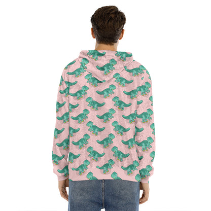 Isometric Tyrannosaurus Pattern Print Men's Velvet Pullover Hoodie