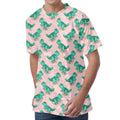 Isometric Tyrannosaurus Pattern Print Men's Velvet T-Shirt