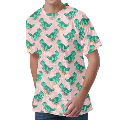 Isometric Tyrannosaurus Pattern Print Men's Velvet T-Shirt